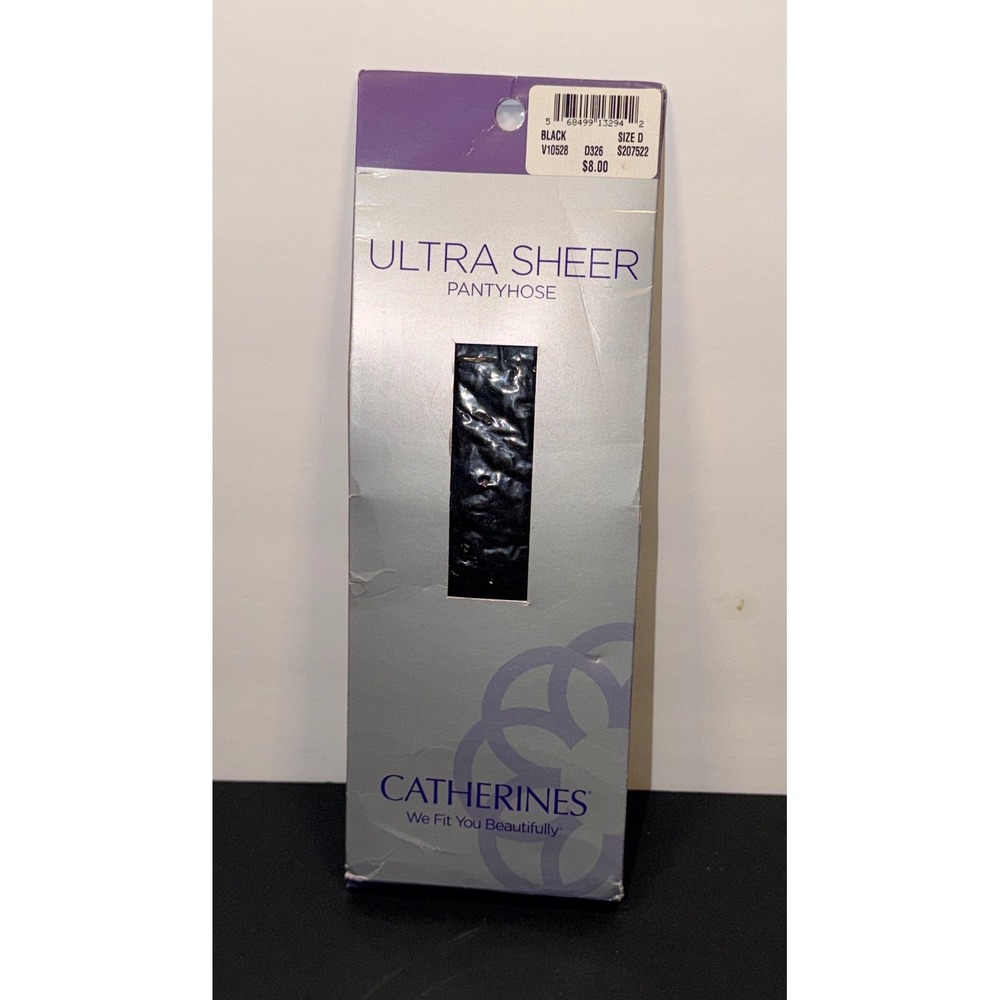 Catherines Ultra Sheer Pantyhose Black Size D Plus Size Sandalfoot V10528 NIP